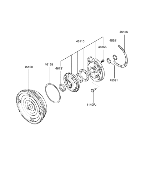 2003 Hyundai Santa Fe Torque Converter Assembly Diagram for 45100-39320
