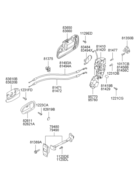 2004 Hyundai Santa Fe Rear Exterior Door Handle Assembly Left Diagram for 83650-26000