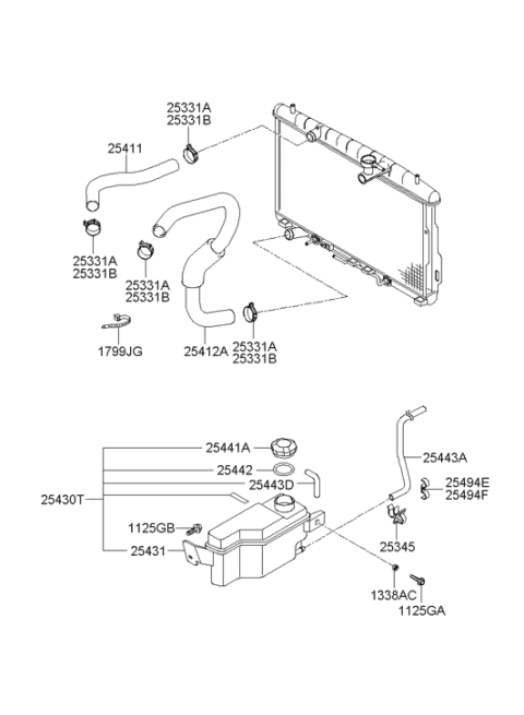 2001 Hyundai Santa Fe Radiator Hose Upper Diagram for 25411-26100