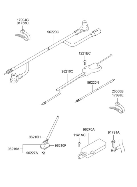2000 Hyundai Santa Fe Antenna Body Assembly Diagram for 96250-26010