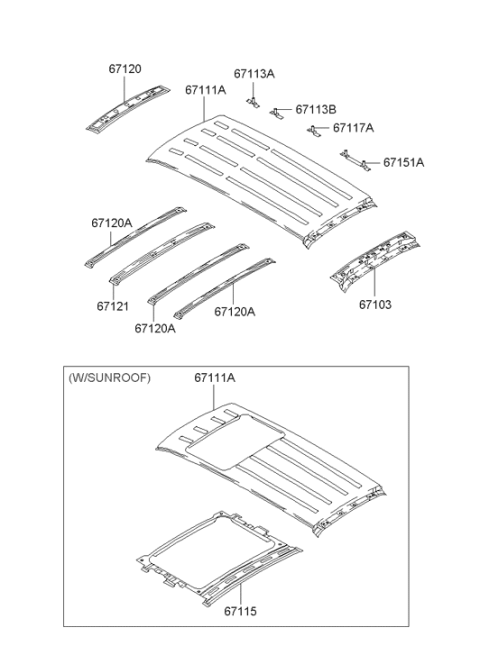 2003 Hyundai Santa Fe Roof Front Rail Assembly Diagram for 67130-26000