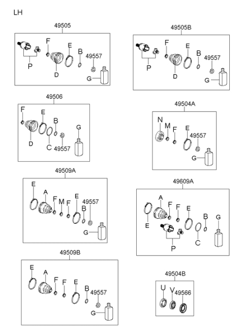 2000 Hyundai Santa Fe Front Axle Differential Side Boot Kit Diagram for 49506-26B00