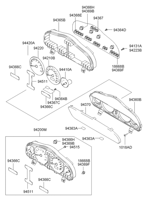 2001 Hyundai Santa Fe Glass-Cluster Meter Diagram for 94360-26050
