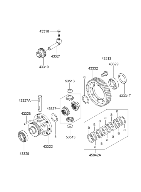 2003 Hyundai Santa Fe Differential Drive Gear Diagram for 43332-3A053