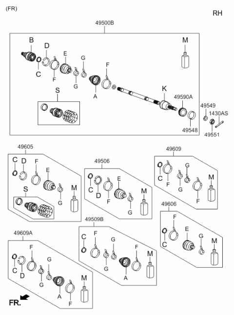 2000 Hyundai Santa Fe Front Axle Differential Side Boot Kit Right Hand Diagram for 49508-26850