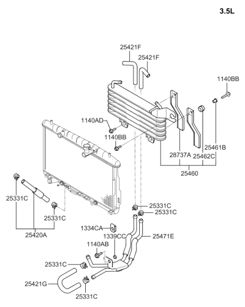 2001 Hyundai Santa Fe Automatic Transaxle Oil Cooling(Feed) Hose Assembly Diagram for 25420-26000