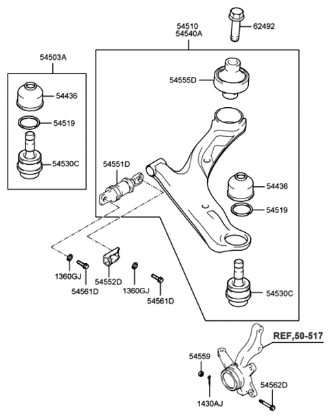 2000 Hyundai Santa Fe Ball Joint Kit-Rear Suspension Center Diagram for 54503-3BA00
