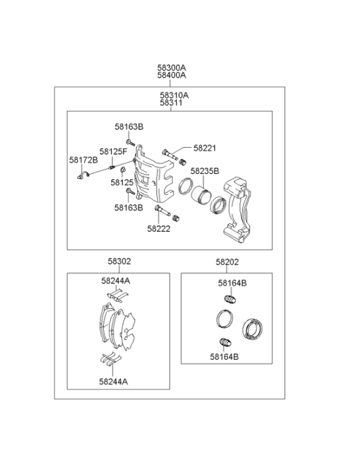 2002 Hyundai Santa Fe Rear Brake Caliper Kit Right Hand Diagram for 58311-26A10