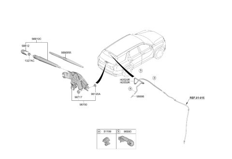2022 Hyundai Palisade Rear Wiper Arm & Head Cap Assembly Diagram for 98820-S8000