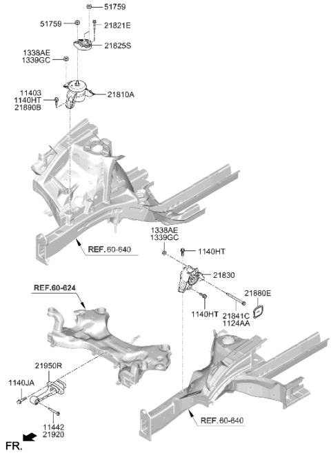 2020 Hyundai Palisade Engine Mounting Support Bracket Diagram for 21825-A9600
