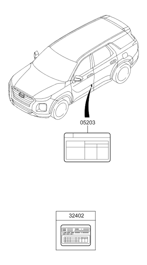 2021 Hyundai Palisade Tire Pressure Label Diagram for 05203-S8300
