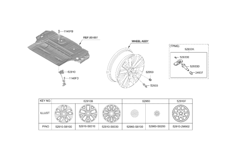 2020 Hyundai Palisade Wheel Hub Cap Assembly Diagram for 52960-S8100