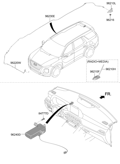 2021 Hyundai Palisade Roof Antenna Assembly Diagram for 96213-S8100