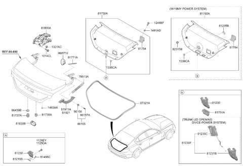 2019 Hyundai Genesis G70 Trunk Lid Latch Assembly Diagram for 81230-G9001