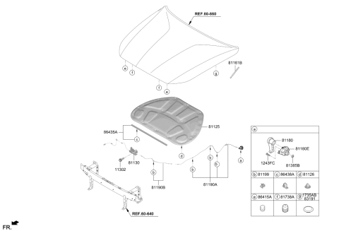 2019 Hyundai Genesis G70 Hood Insulating Pad Diagram for 81125-G9000
