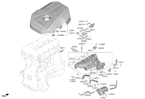 2020 Hyundai Genesis G70 Engine Cover Assembly Diagram for 29240-3L225