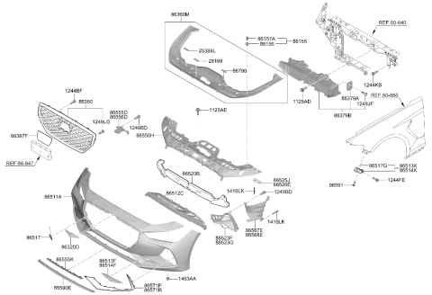 2020 Hyundai Genesis G70 Mark Assembly-Hood Top Diagram for 86320-G9000
