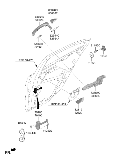 2021 Hyundai Genesis G70 Base Assembly-Rear Door Outside Handle,LH Diagram for 83655-G9000