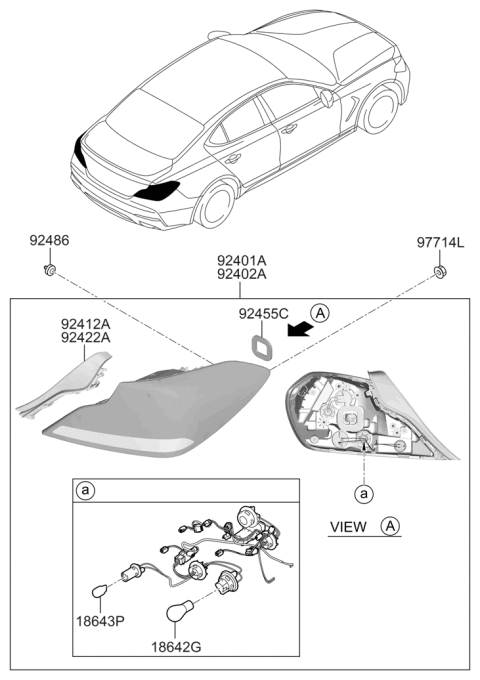 2021 Hyundai Genesis G70 Rear Combination Lamp Assembly Right Hand Diagram for 92402-G9210
