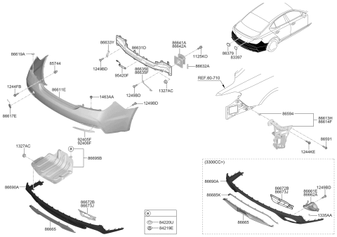 2021 Hyundai Genesis G70 Rear Bumper Cover, Upper Diagram for 86640-G9000