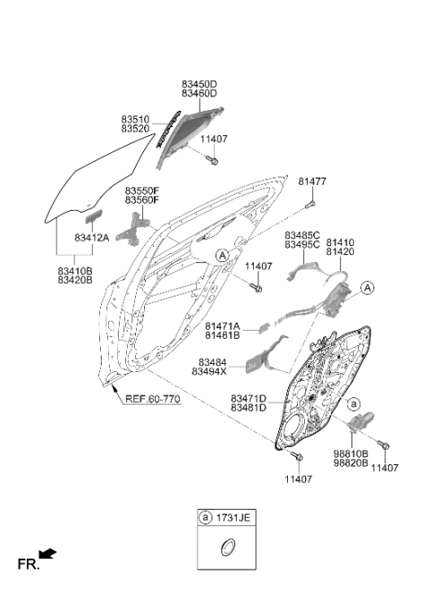 2021 Hyundai Genesis G70 Glass Assembly-Rear Door Fixed,LH Diagram for 83570-G9010