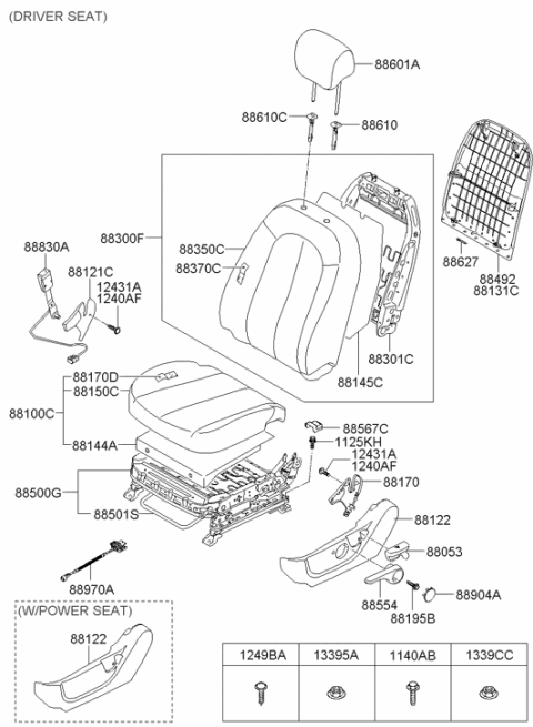 2006 Hyundai Elantra Front Driver Side Seat Cushion Cover Diagram for 88160-2H260-AAM