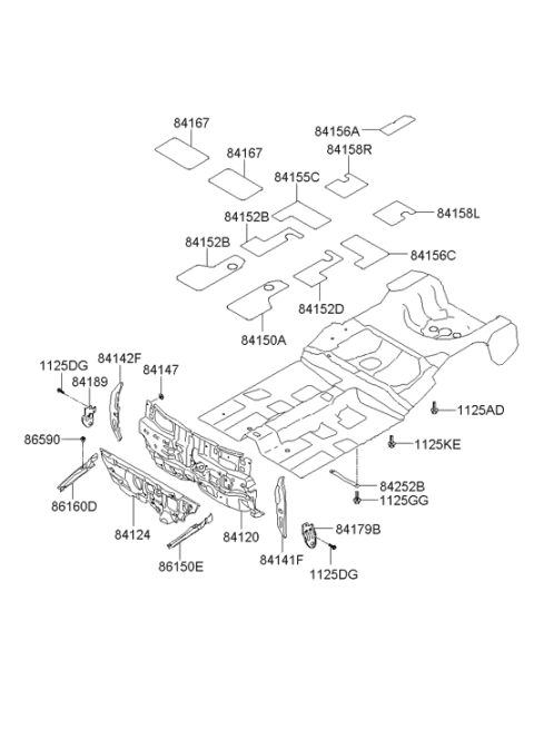2006 Hyundai Elantra Dash Panel Insulator Diagram for 84124-2H000