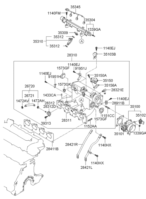 2006 Hyundai Elantra Delivery Pipe Diagram for 35340-23900
