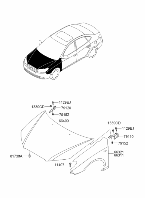 2006 Hyundai Elantra Fender Panel Right Hand Diagram for 66321-2H022