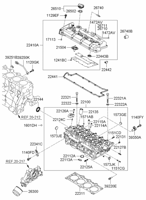 2006 Hyundai Elantra Rocker Cover Gasket Diagram for 22441-23800