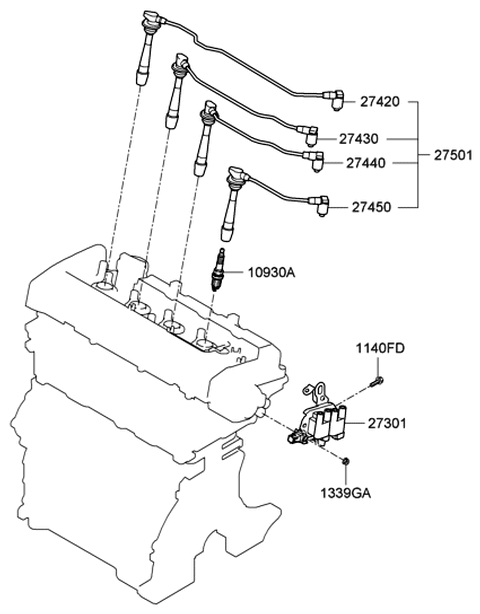 2006 Hyundai Elantra Ignition Coil Assembly Diagram for 27301-23900