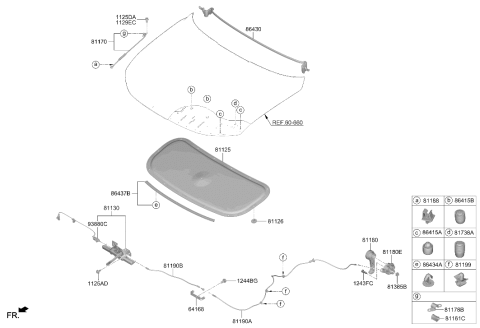 2025 Hyundai Tucson Hood Latch Release Handle Assembly Diagram for 81181-2B000-NNB