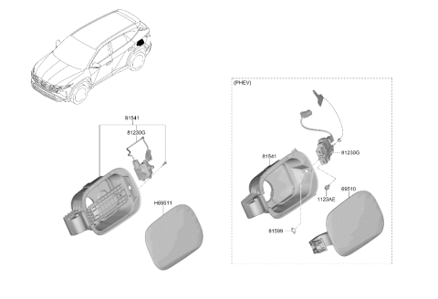 2025 Hyundai Tucson Fuel Filler Door Panel Assembly Diagram for 69511-P0010
