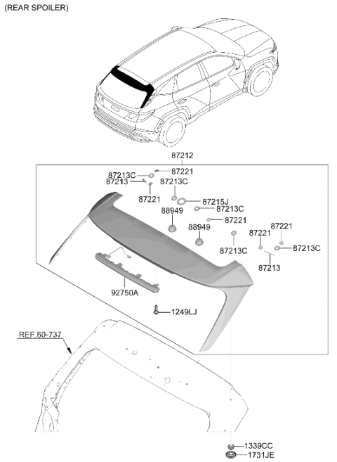2026 Hyundai Tucson Rear Spoiler Assembly Diagram for 87210-N9GA0-TW3