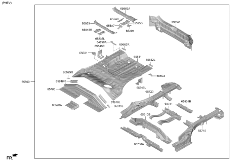 2025 Hyundai Tucson MEMBER ASSY-RR FLOOR FR CROSS Diagram for 65610-P0400