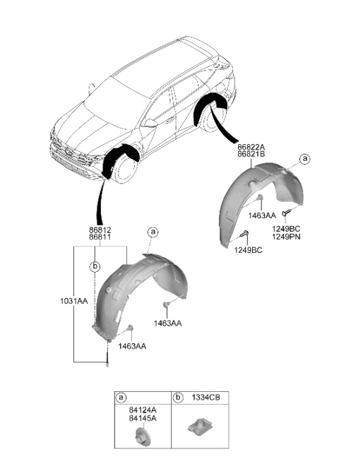 2025 Hyundai Tucson Front Wheel Guard Assembly Left Hand Diagram for 86811-N9500