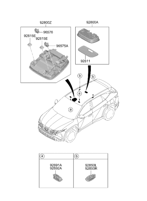 2025 Hyundai Tucson Overhead Console Lamp Assembly Diagram for 92810-N9EC0-LM5