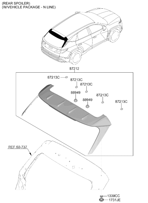 2025 Hyundai Tucson Hybrid Roof Garnish & Rear Spoiler Diagram 3