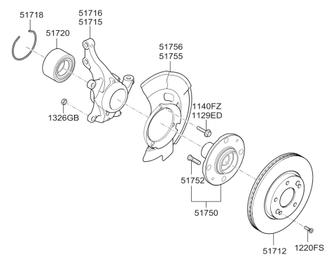 2015 Hyundai Elantra GT Front Wheel Hub Assembly Diagram for 51750-A5000