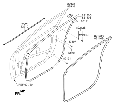 2016 Hyundai Elantra GT Front Door Belt Outside Rh Weatherstrip Assembly Diagram for 82220-A5000