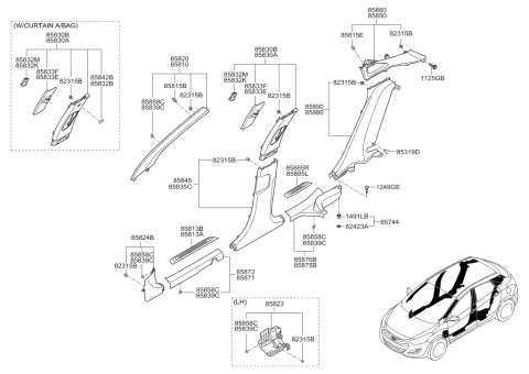 2017 Hyundai Elantra GT Cover-Center Pillar Trim,RH Diagram for 85842-A5000-TX