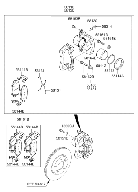 2017 Hyundai Elantra GT Front Brake Caliper Kit Right Hand Diagram for 58190-A5A30