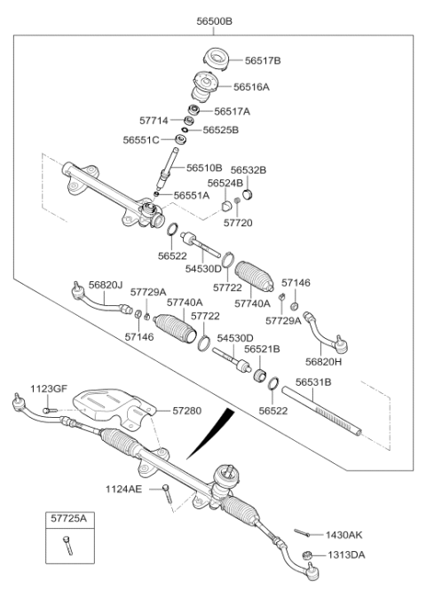 2015 Hyundai Elantra GT Steering Gear Assembly Diagram for 56500-A5500