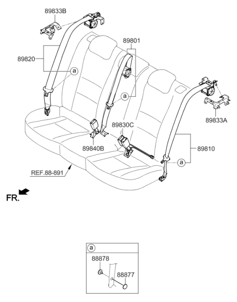 2016 Hyundai Elantra GT Rear Center Seat Belt Assembly Diagram for 89850-A5500-RY