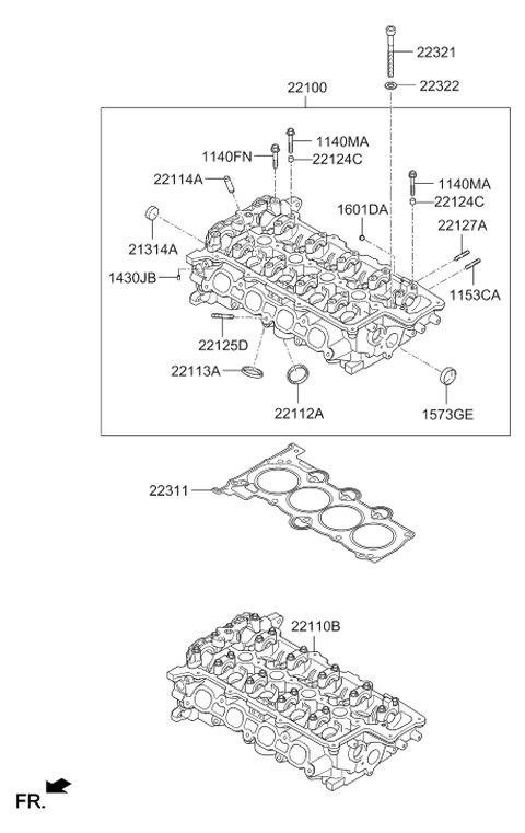 2018 Hyundai Accent Cylinder Head Assembly Diagram for 22100-2B750