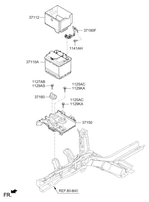 2020 Hyundai Accent Battery Tray Assembly Diagram for 37150-H8600