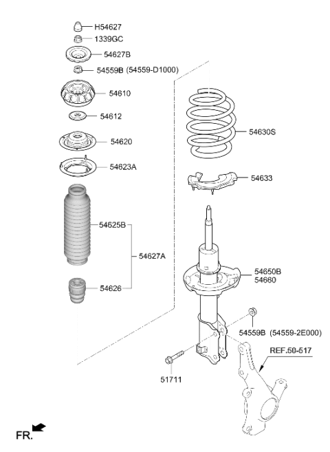 2019 Hyundai Accent Front Suspension Strut Dust Cover Diagram for 54625-H8000