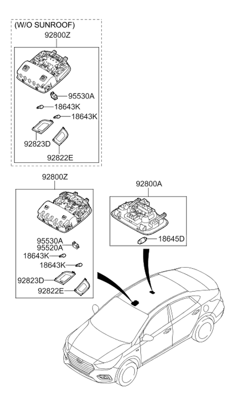 2018 Hyundai Accent Room Lamp Assembly Diagram for 92850-C7010-XUG