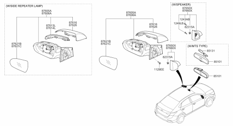2019 Hyundai Accent Rear View Mirror Scalp, Left, Exterior Diagram for 87616-H9010