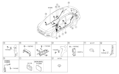 2021 Hyundai Accent Wiring Assembly Floor Diagram for 91540-J0180